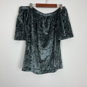Knox Rose Blue Off the Shoulder Velvet Top Dressy Holiday Party Woman’s Size Sma